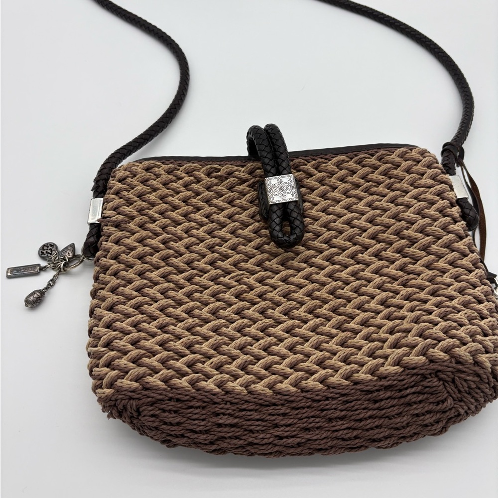 Vintage Brighton Brown Two-Tone Woven Crossbody Bag Summer Ready